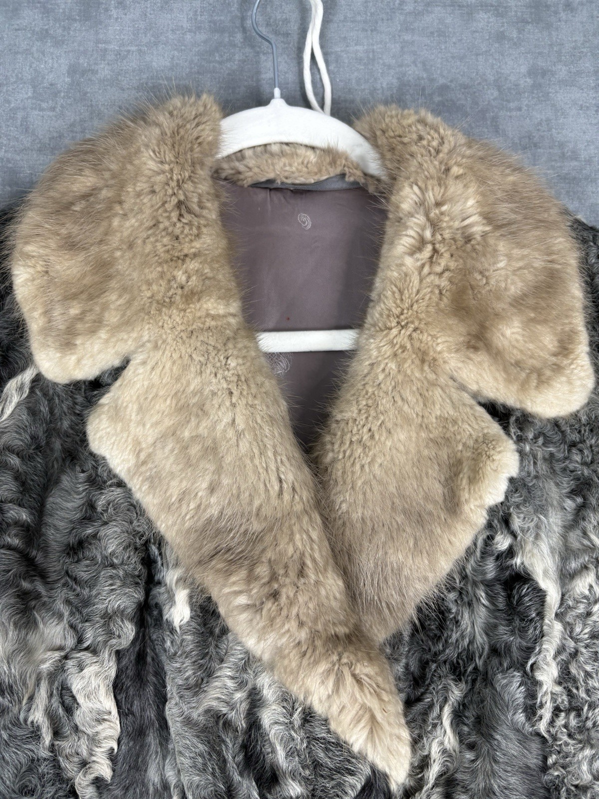 Vintage Persian Lamb Karakul Fur Coat Mink Collar Gray German Furrier M/L