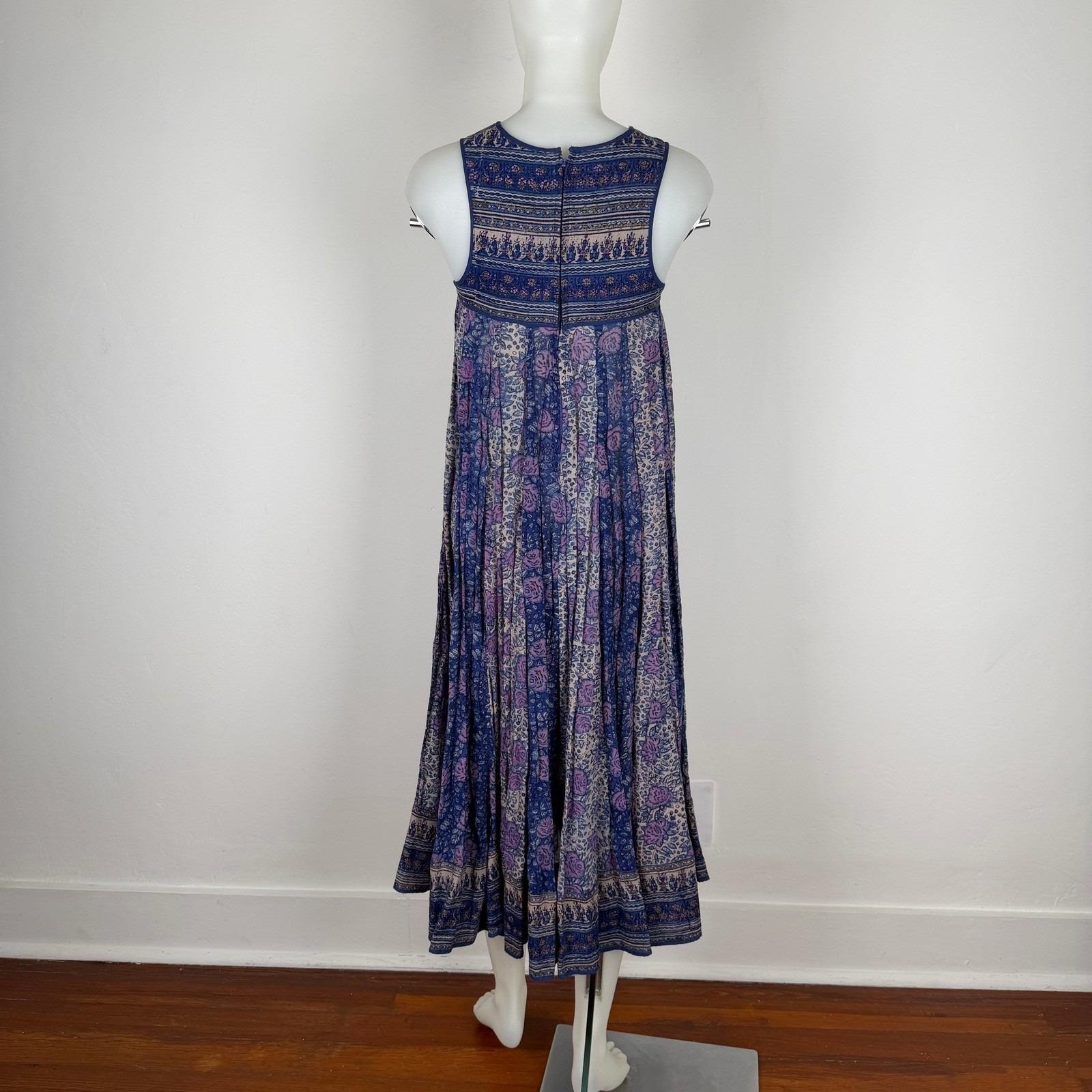 Vintage 70s Phool Indian Block Print Bib Midi Sleeveless Hippie Boho Cotton XS