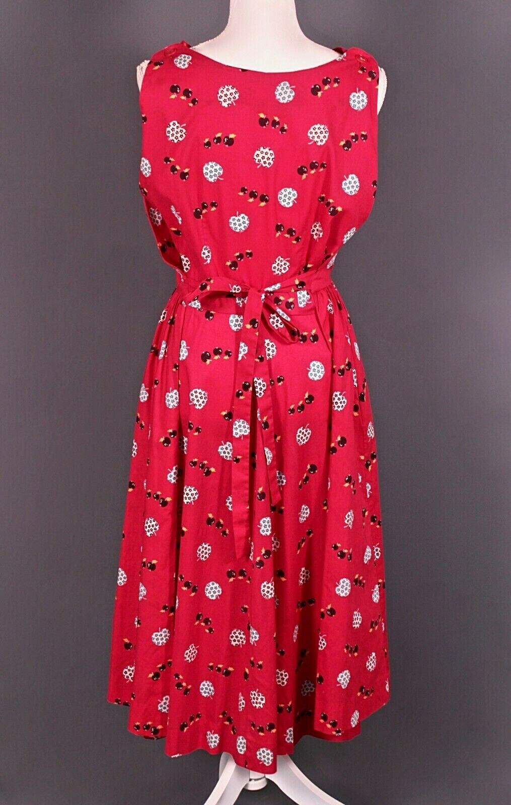 VTG Womens 50s Novelty Red Apple Print Wrap Dress Sz M 1950s Don-About Nelly Don