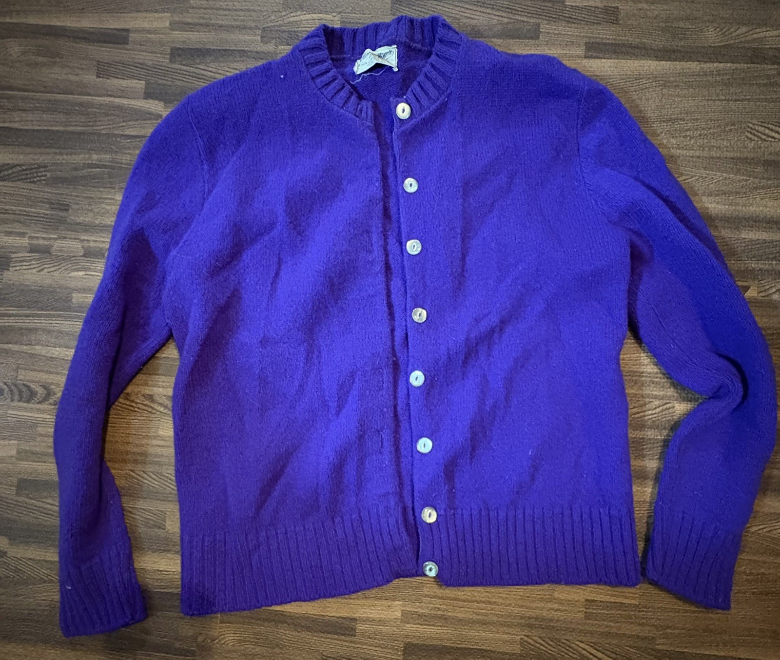 Vintage Wool Sweater Womens Small Purple Lambswool Cardigan 70s Maineliner Mates
