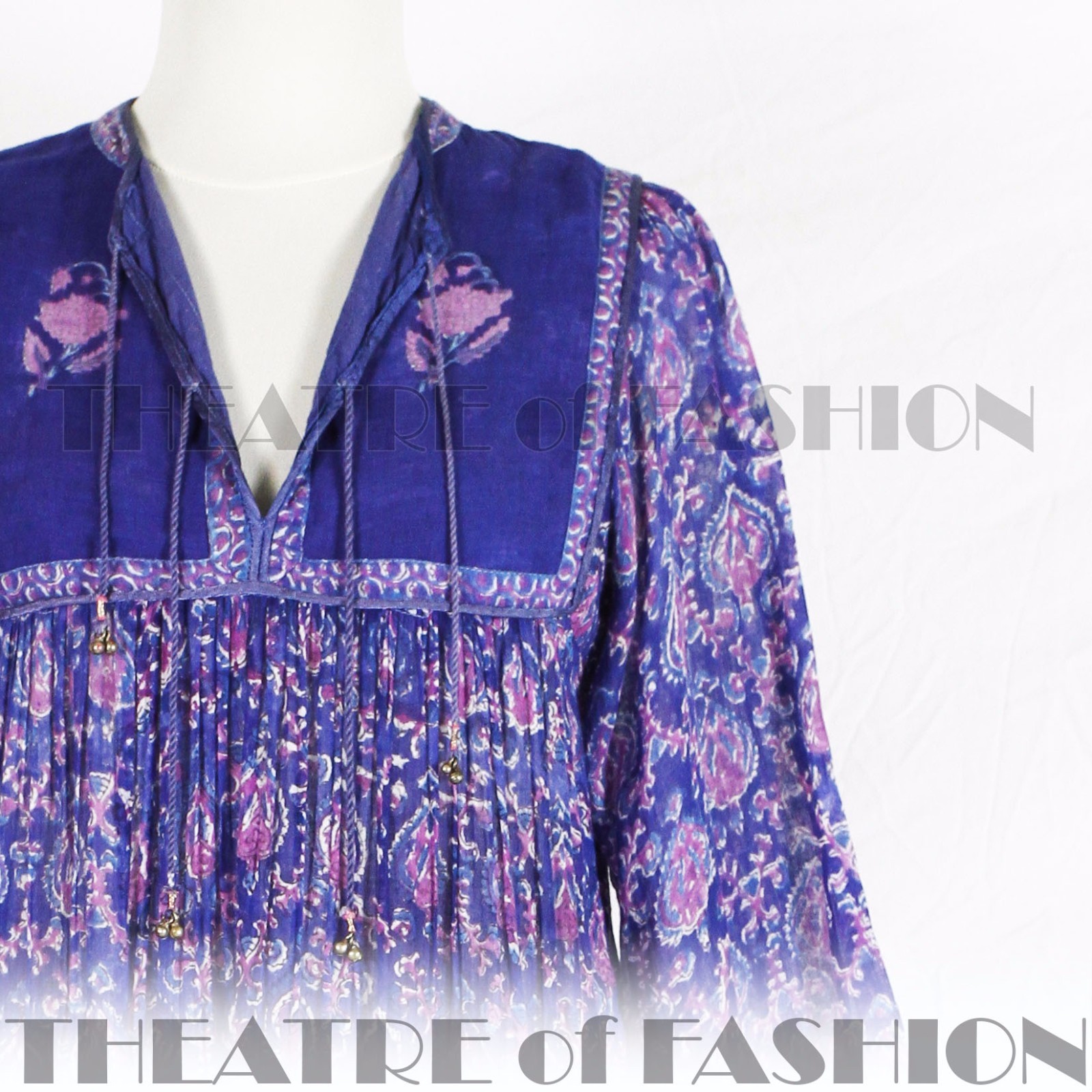 INDIAN DRESS PHOOL 70s VINTAGE HIPPY BOHO GAUZE WEDDING 8 10 12 14 60s GODDESS