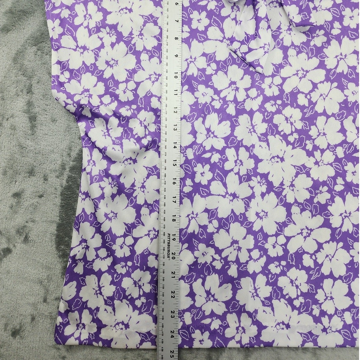Vintage Adam Jay Fashions Top Womens M Purple White Floral Tie Neck Cap Sleeve