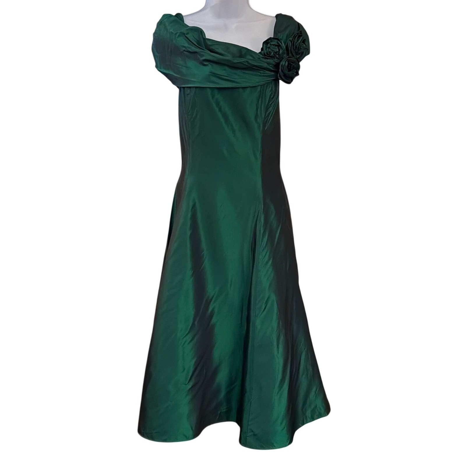 Vintage Karen Lucas for Niki Dress Emerald Green Gown Glamour Formal Rosette 14