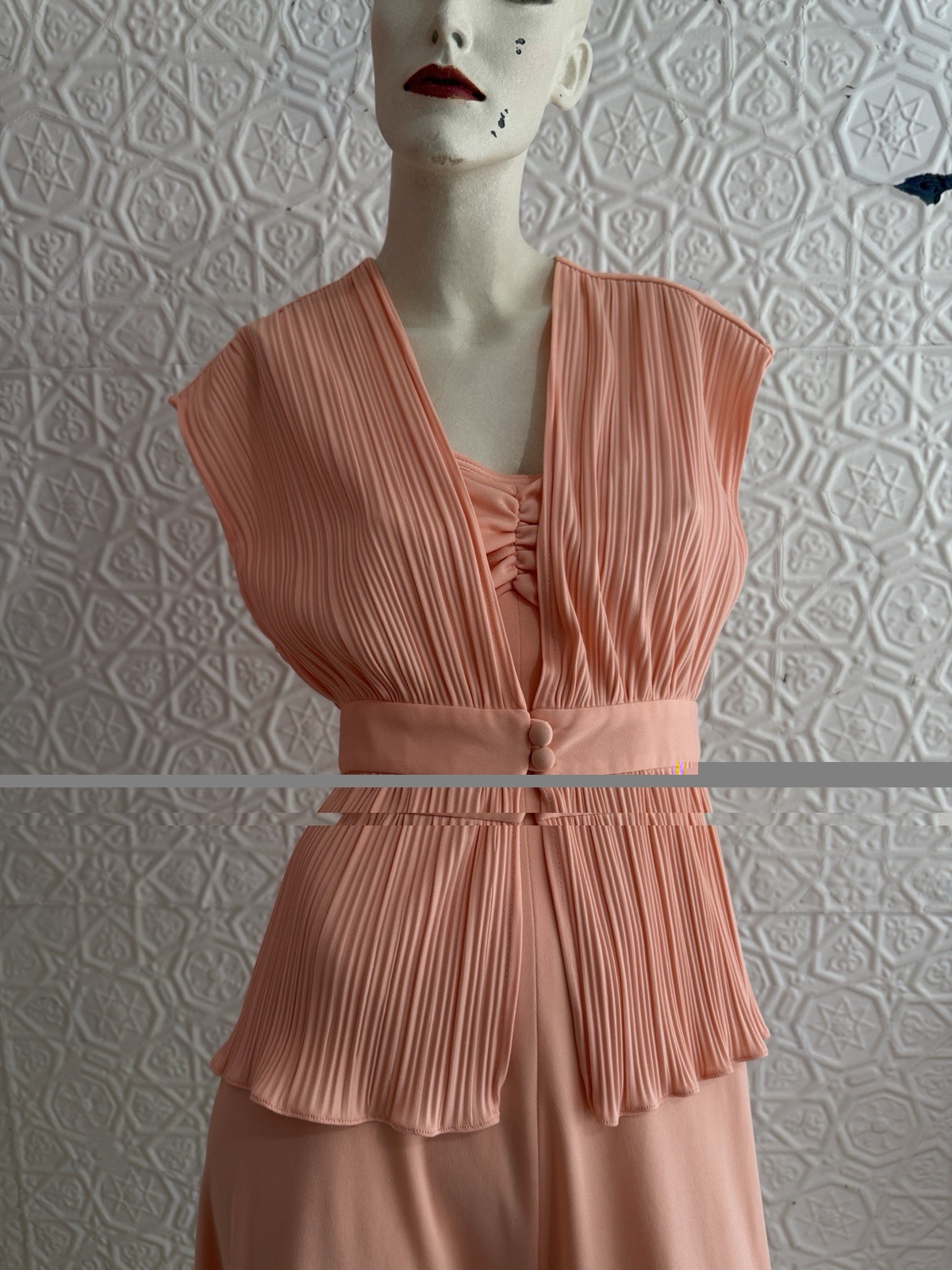 vintage 1970s peach gown-Prom-Party-Bridal-S/M orange maxi dress Femme pink