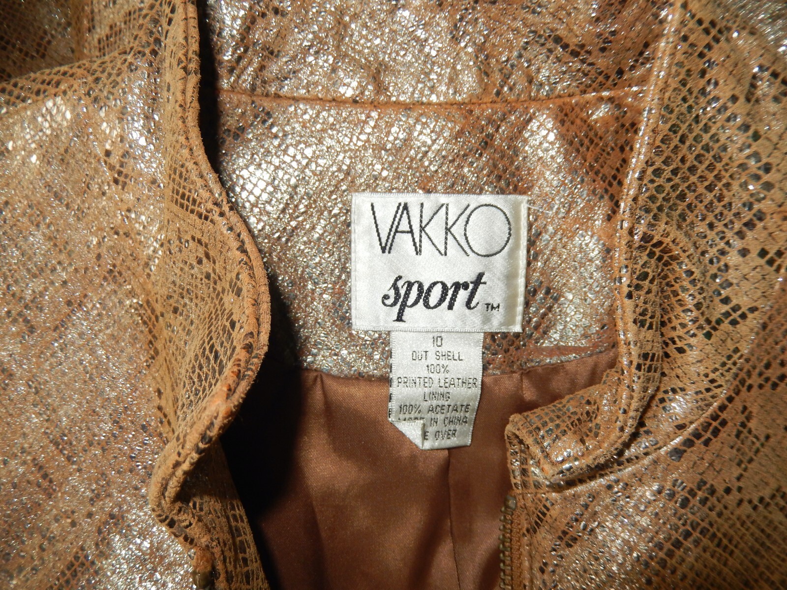 Vintage Y2K Vakko Gold Snakeskin Leather Moto Leather Jacket 10
