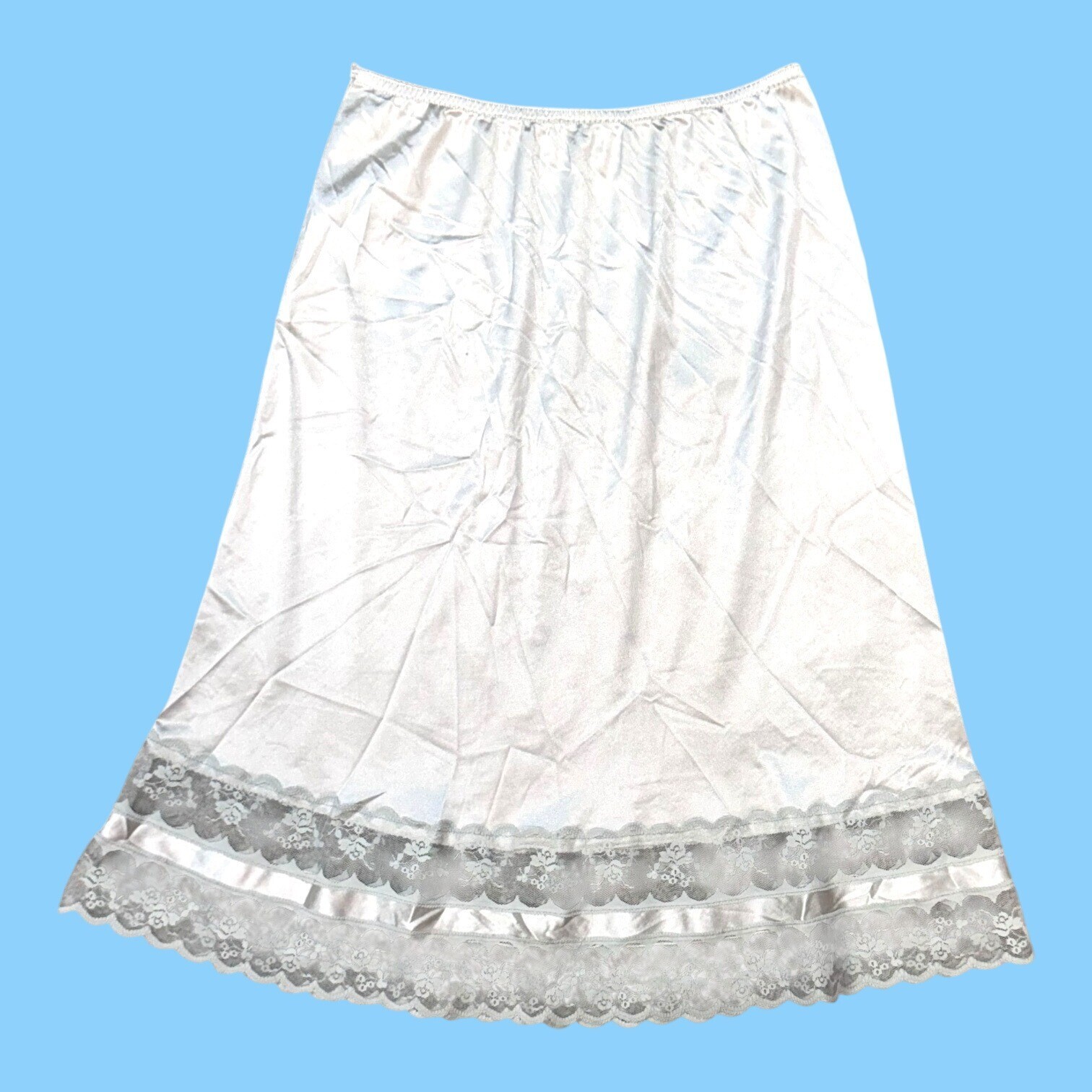 Vintage Taryn Alexander Silver Lace Trim Nylon Half Slip Medium RARE Union Made