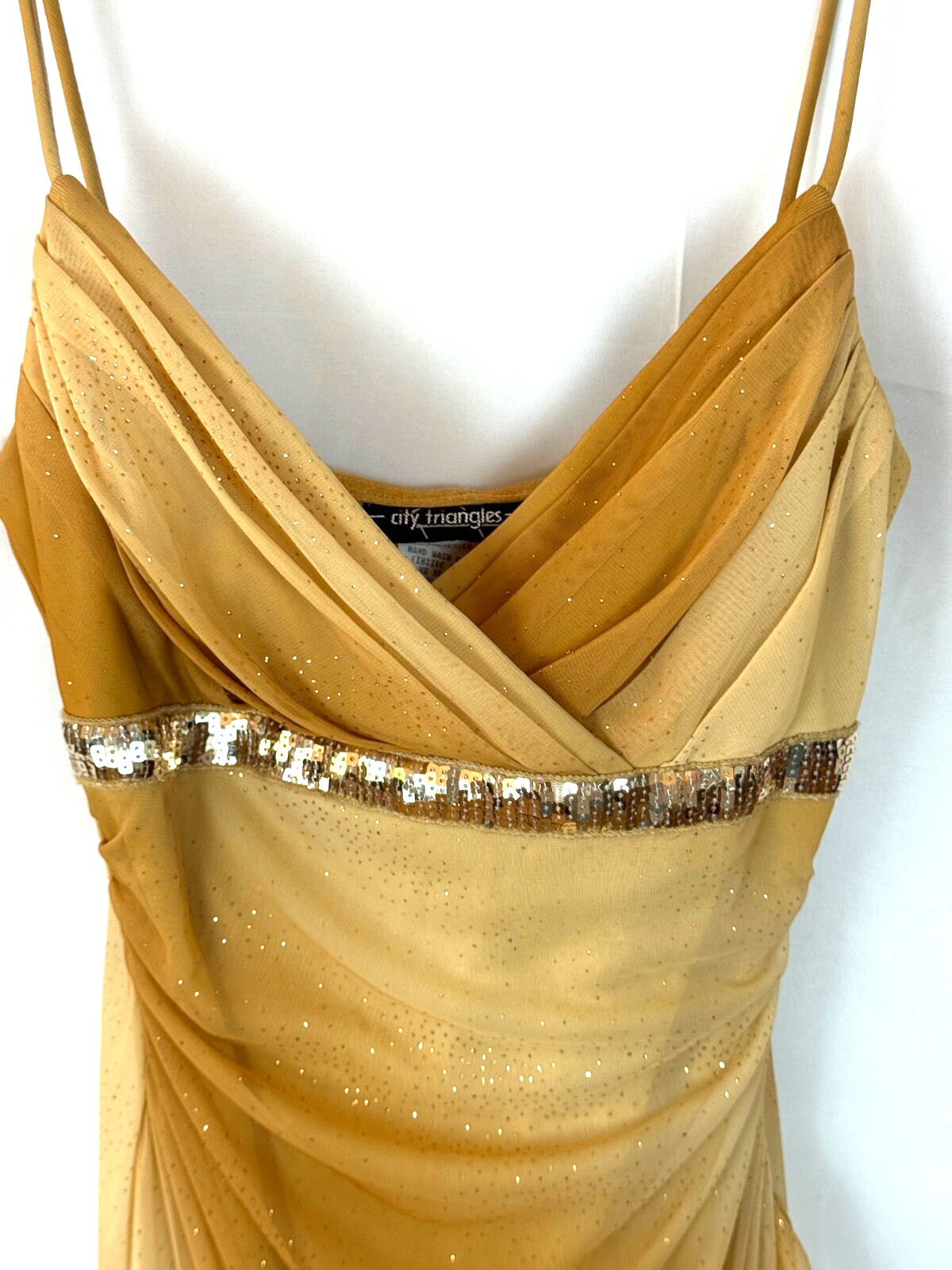 City Triangles-wm sz M vtg 82 disco style dress cascade ruffles brown gold ombre