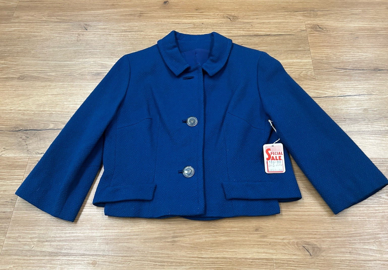 Vintage 1960s Cobalt Blue Wool Cropped Jacket Union Made Mod Jackie O Lined XS