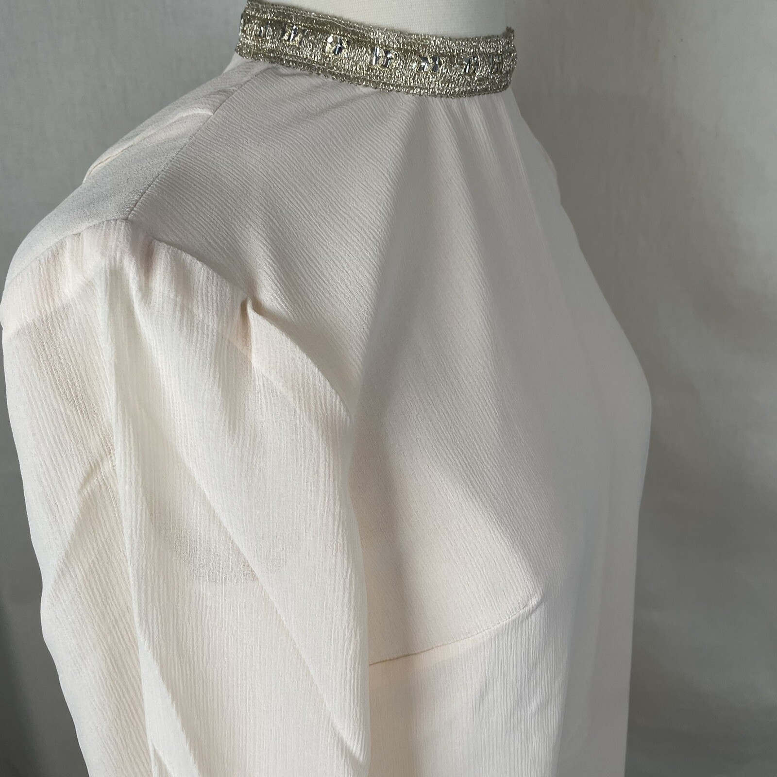 Light Blush Chiffon Vintage 1960s Evening Shift Dress XS Fancy Collar Organza