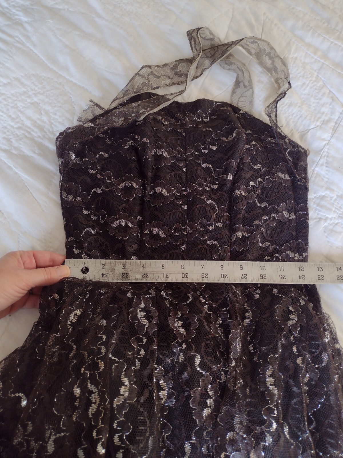 VTG 50s Lace Prom Dress Nip Waist Full Skirt Pinup Whimsigoth Mid Century 60s