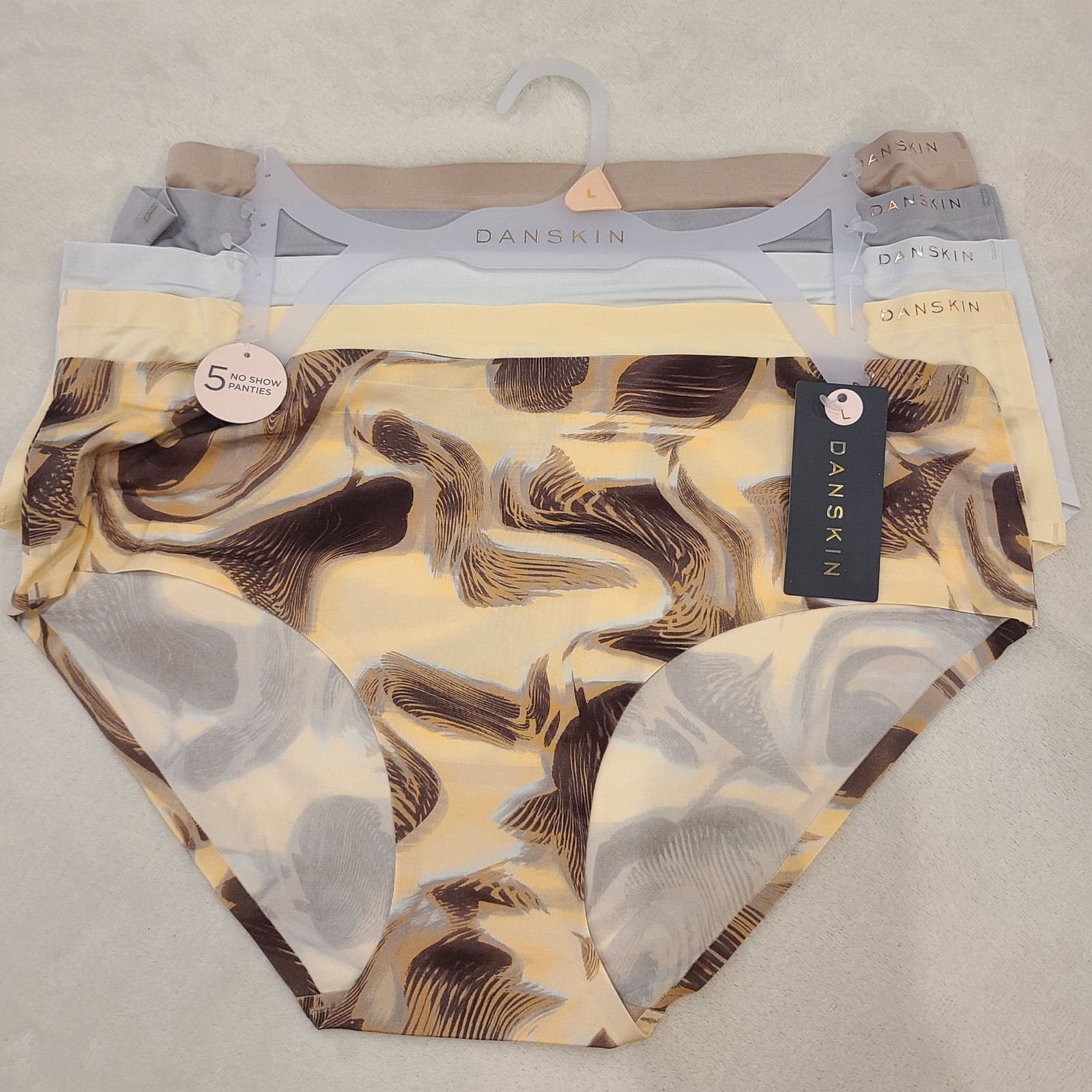 NWT DANSKIN No Show Panties 5 Pack Style 7741-185 Assorted Colors Sz L