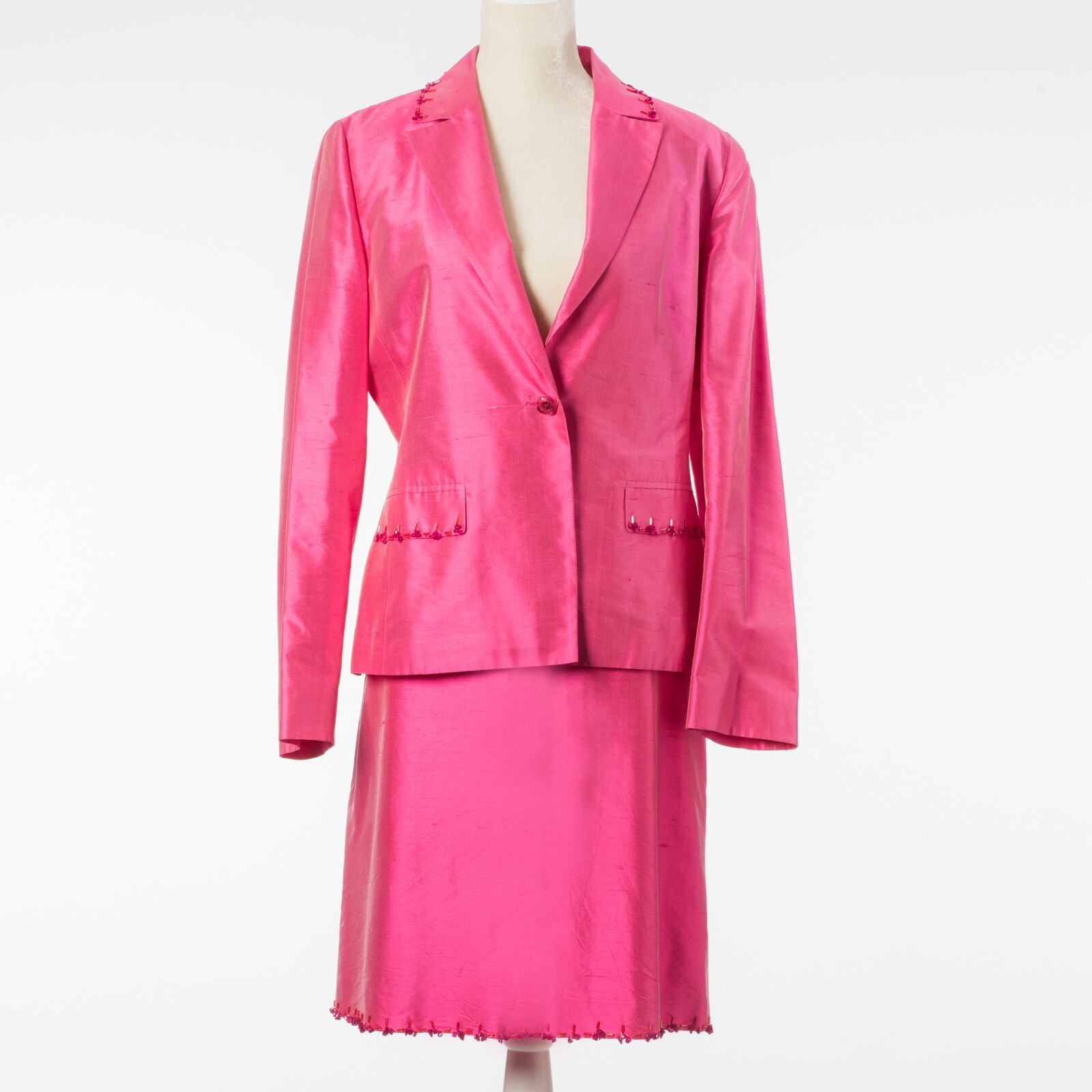 Vintage Les Copains Beaded Hot Pink Silk Jacket and Skirt Mother of The Bride