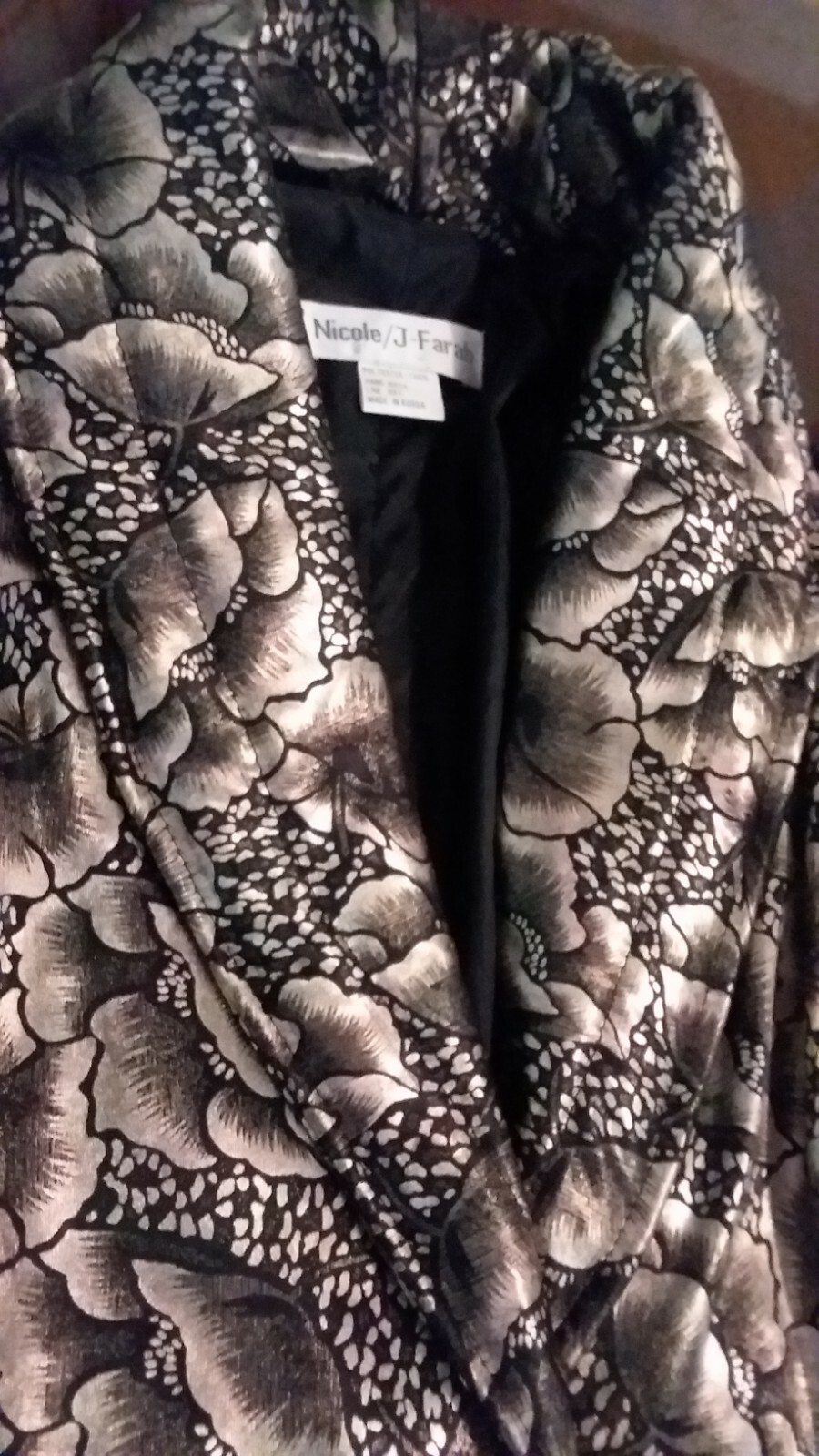 Vintage Nicole J Farah SOFT Packable Gold Metallic Floral Jacket J-Farah XL