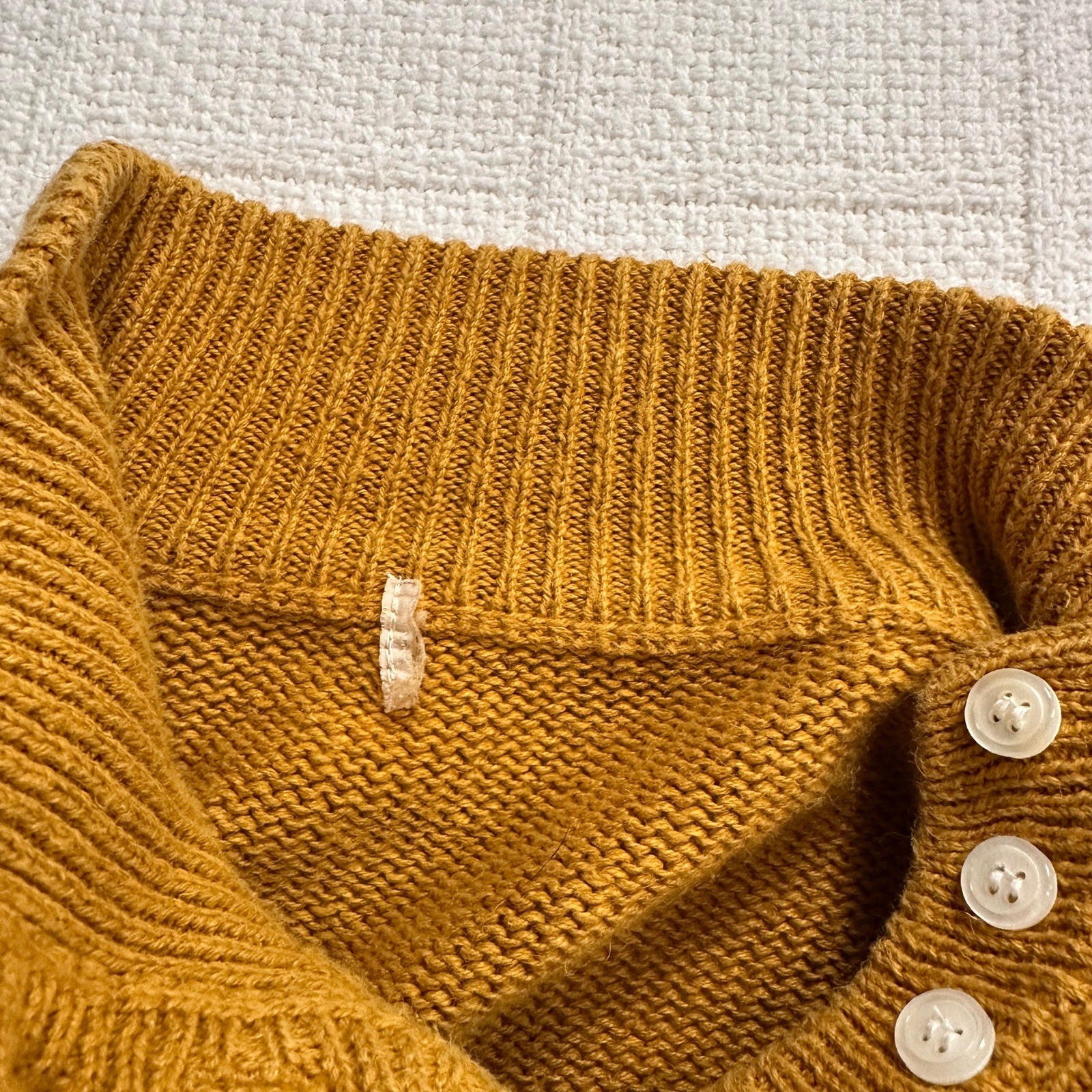 VTG Mustard Yellow Knit Cardigan Button Up Mock Neck Sweater M L Grandmacore