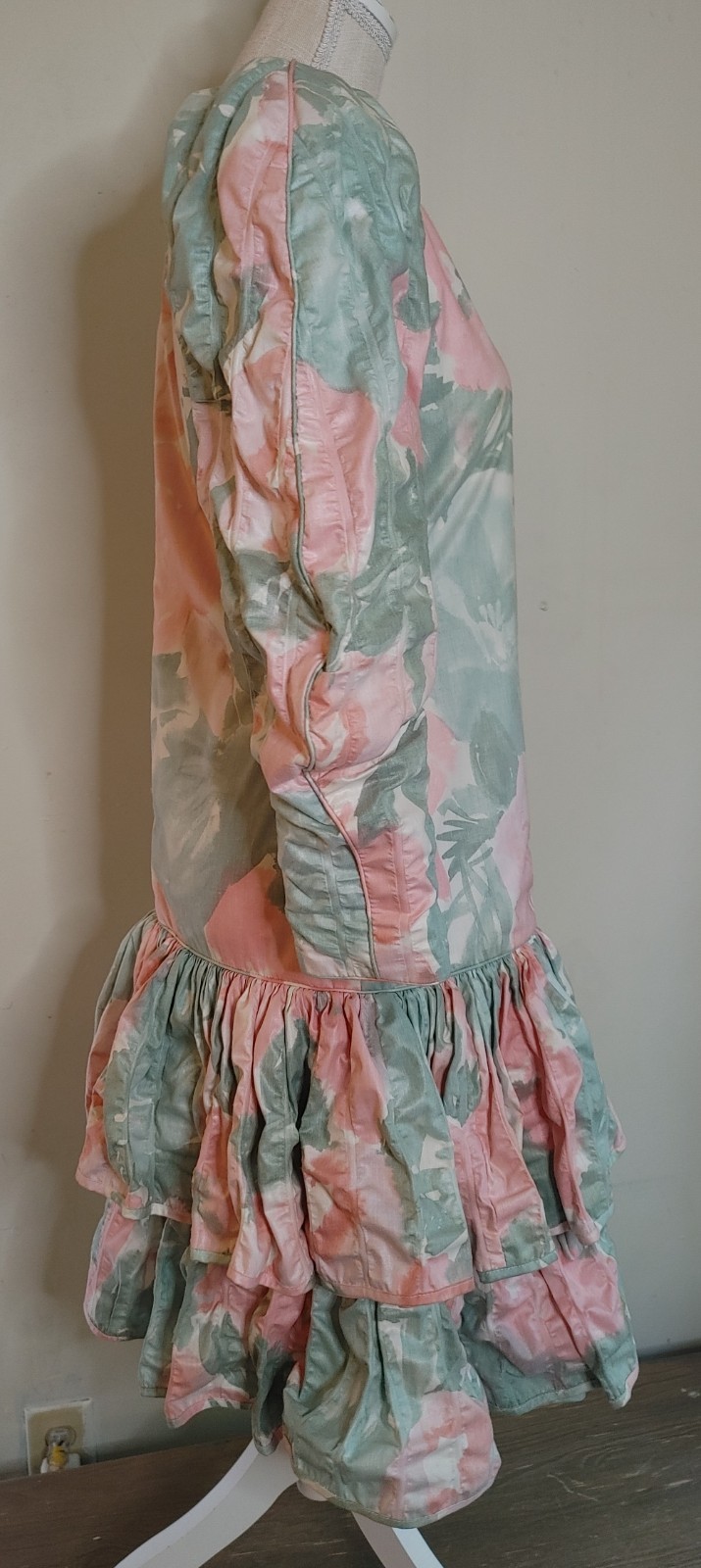 Vintage Barboglio Cristina Jan Floral Puff Sleeve Dress 80s Couture Party Prom 6