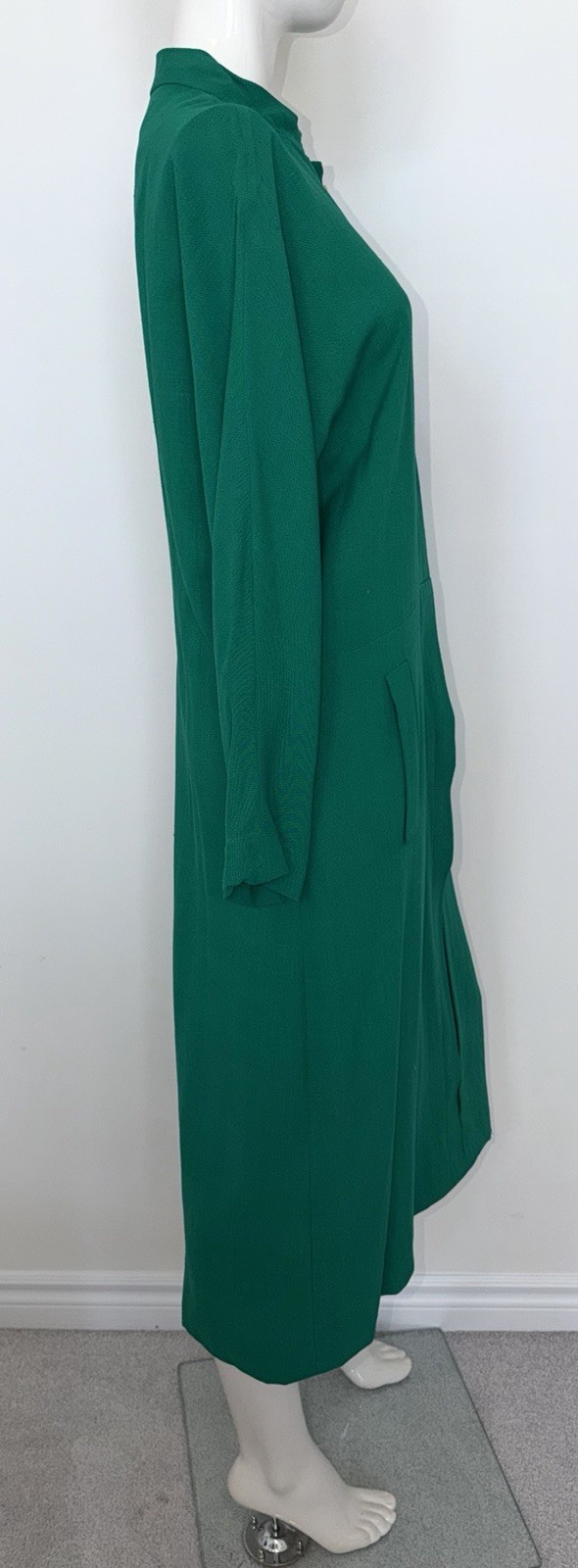 VTG 80s Pauline Trigere Bergdorf Goodman Emerald Green Maxi Textured Shirt Dress