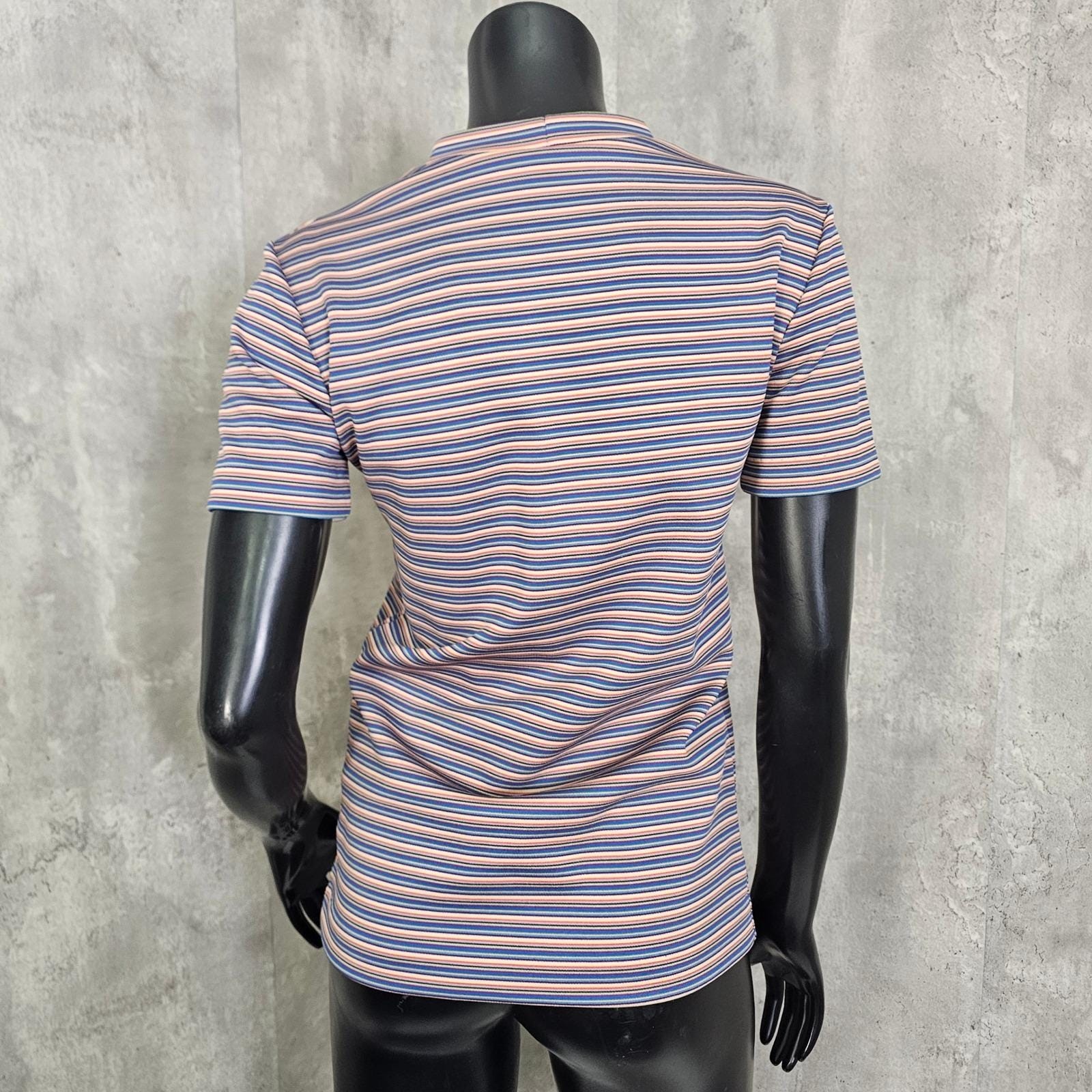Vintage 70s Rainbow Stripe Mock Neck Tee Double Knit Polyester Mod Top Handmade