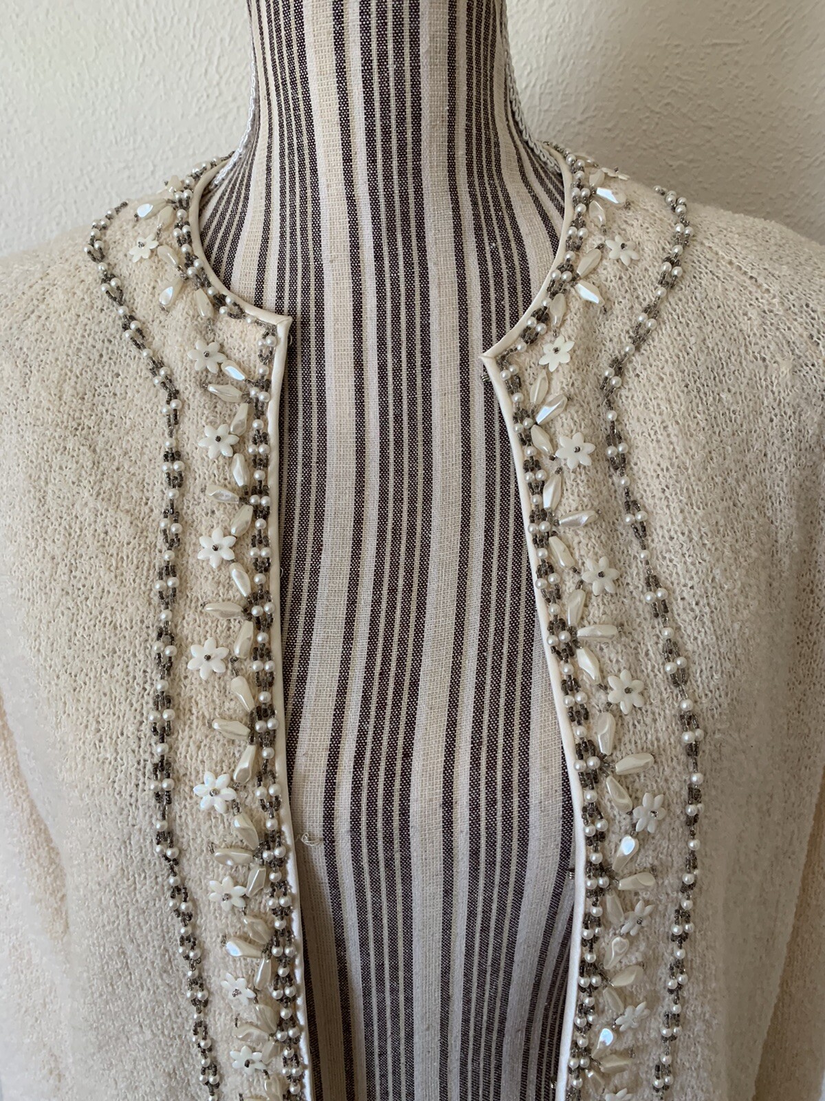 Vintage 60s Cyn Les Mid Mod Wool Beaded Preppy Retro Women’s Sweater M/L