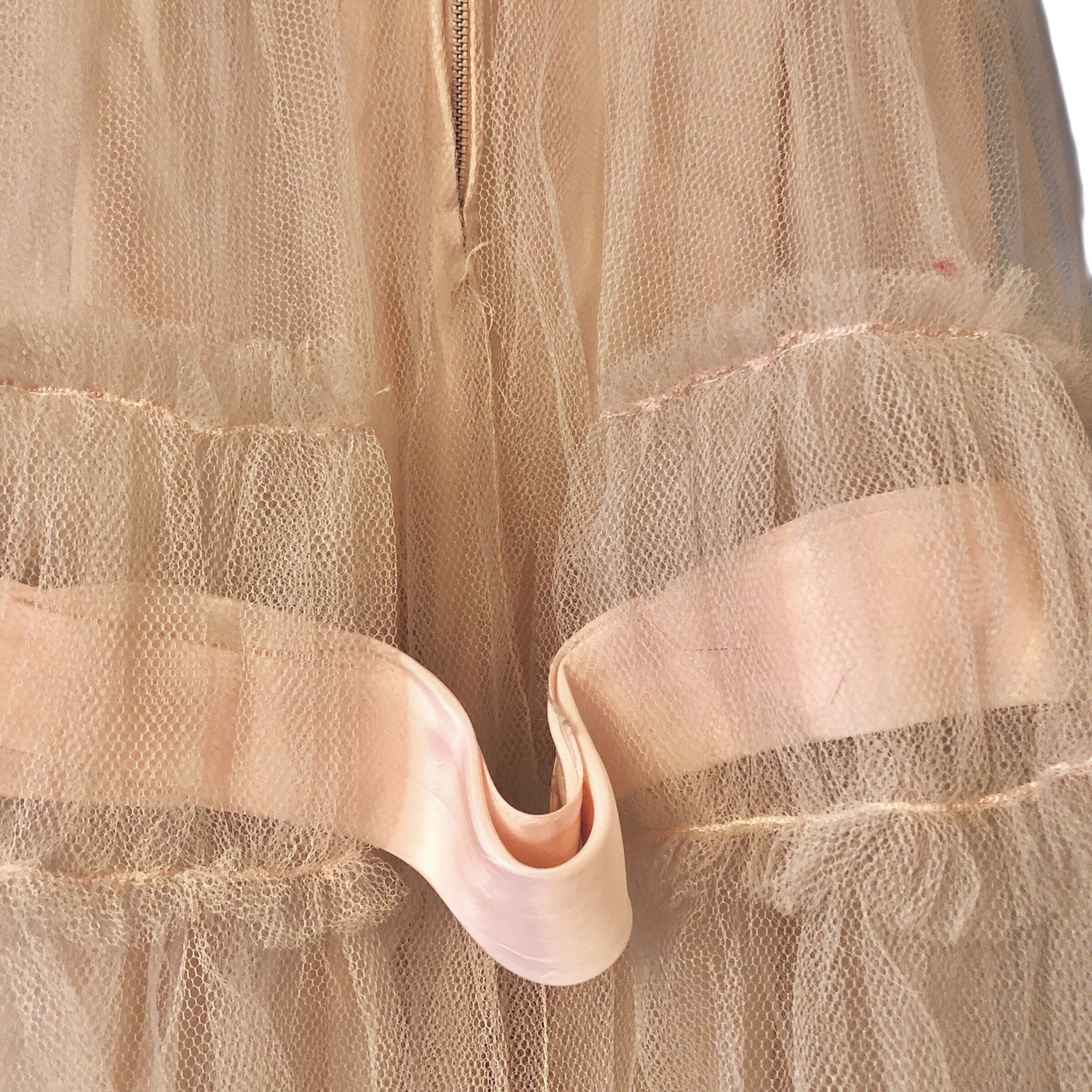 Vintage 50s Prom Party Dress XS Pink Acetate Tulle Net Overlay Sweetheart Read