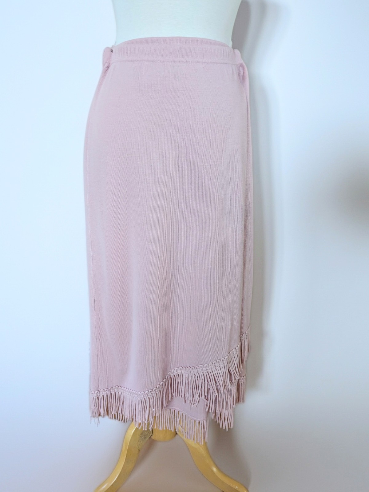 Vintage 1980s Dorby Lilac Pink Sweater Knit Set, Fringe Cowl Neck Top & Skirt