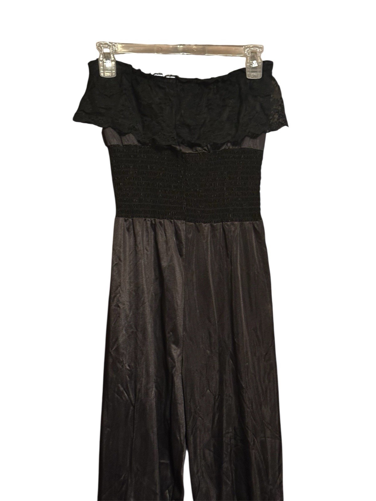 Vintage 70s Undercover Wear Jumpsuit Romper Women L Black Nylon Strapless