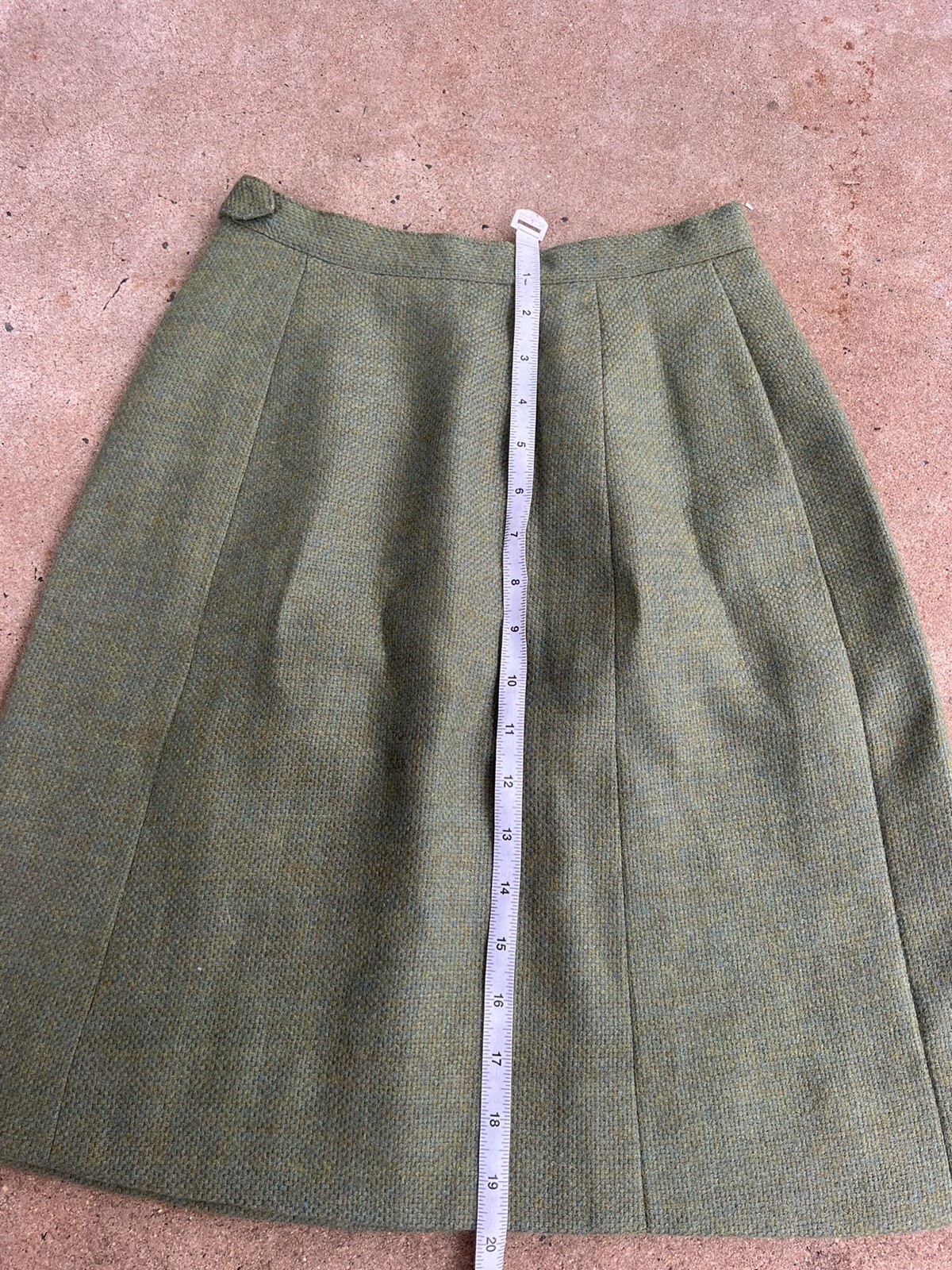 Vintage 1960s/1970s Green And Blue Wool Blend Mini Skirt XS Preppy Mod Tailored