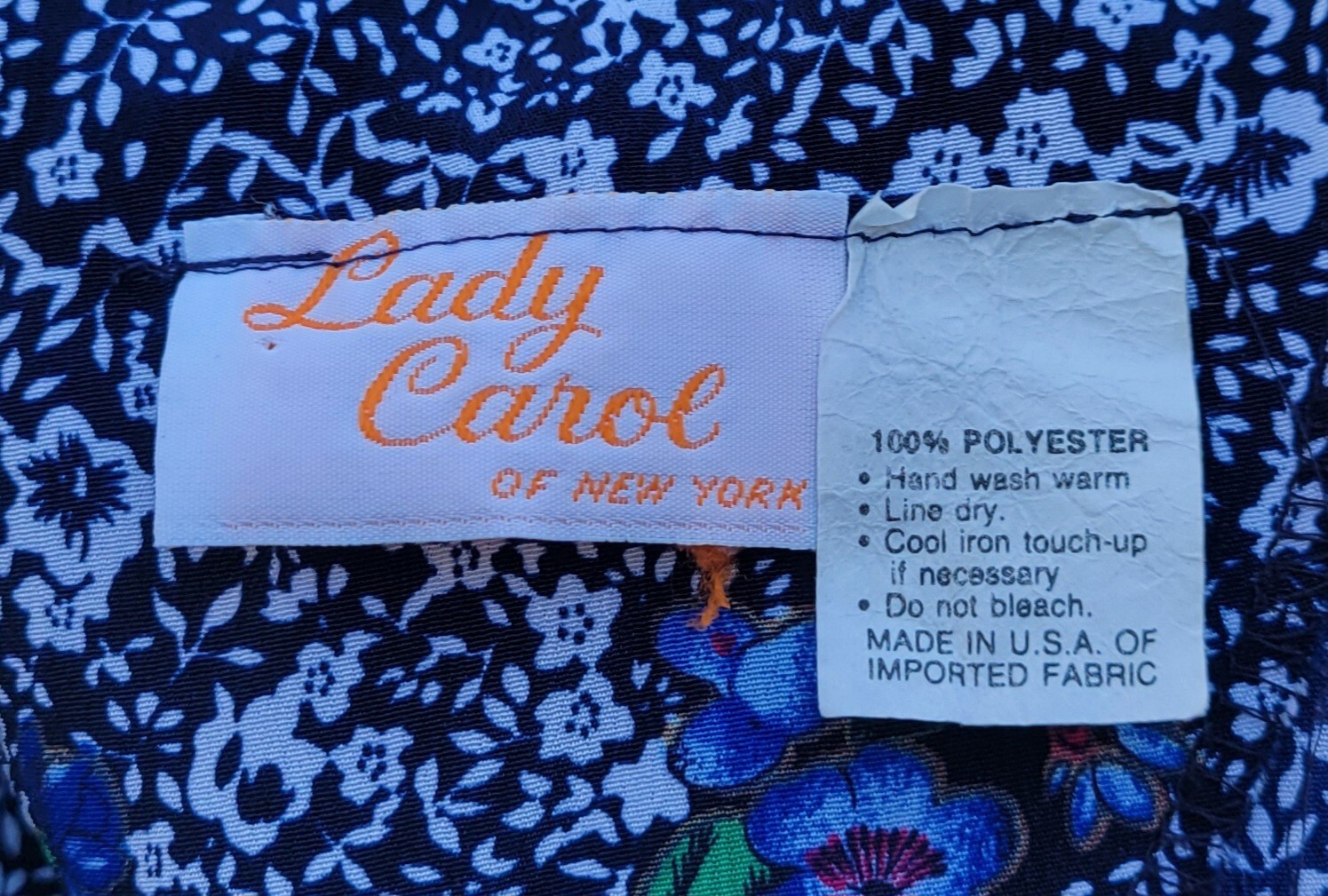 Vintage Lady Carol Of New York Belted Floral Dress Crochet Collar Made In USA