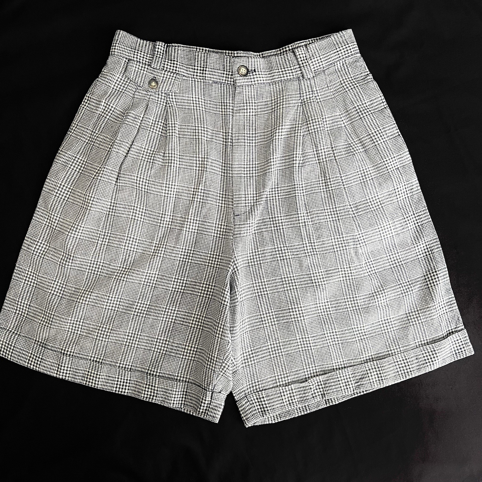 Vintage Rafaella High Rise Mom Shorts Womens 10 Linen Blend Pleated Cuffed Plaid