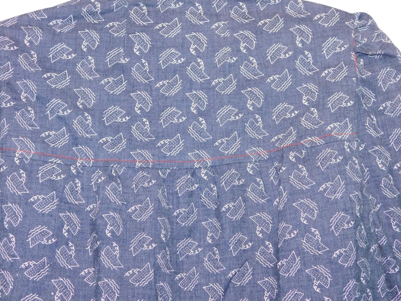 Vintage 70s XL Blue White Boat Print Tunic A Line Mini Shirt Dress Short Sleeve