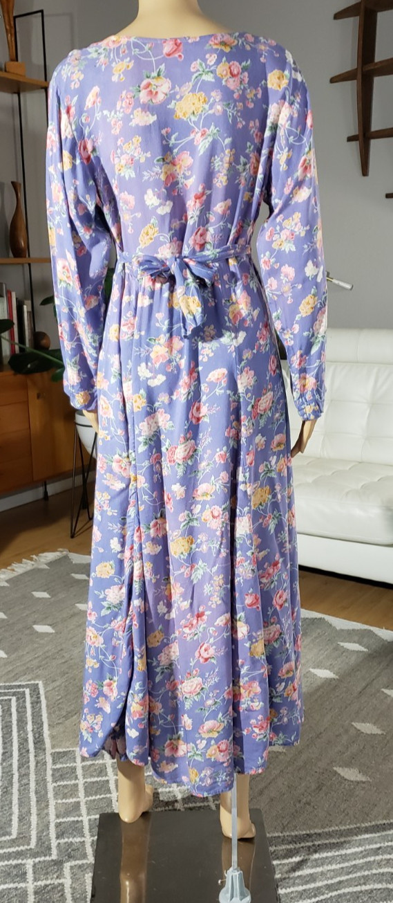 Vintage 80s Bohemian Hippie Papillon India Rayon Floral Dress Large Cottagecore