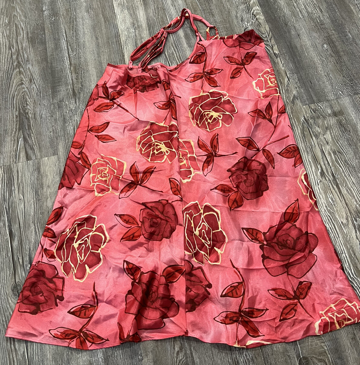 VTG80’s Alexandra Nicole Women’s Red Pink Roses Doubled Spaghetti Straps Slip M