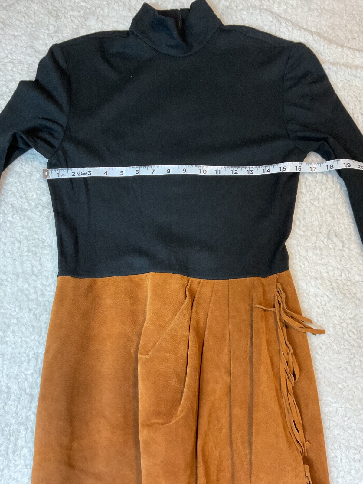 Vintage KENAR Wool and Suede Leather Dress Fringed Western Cowgirl