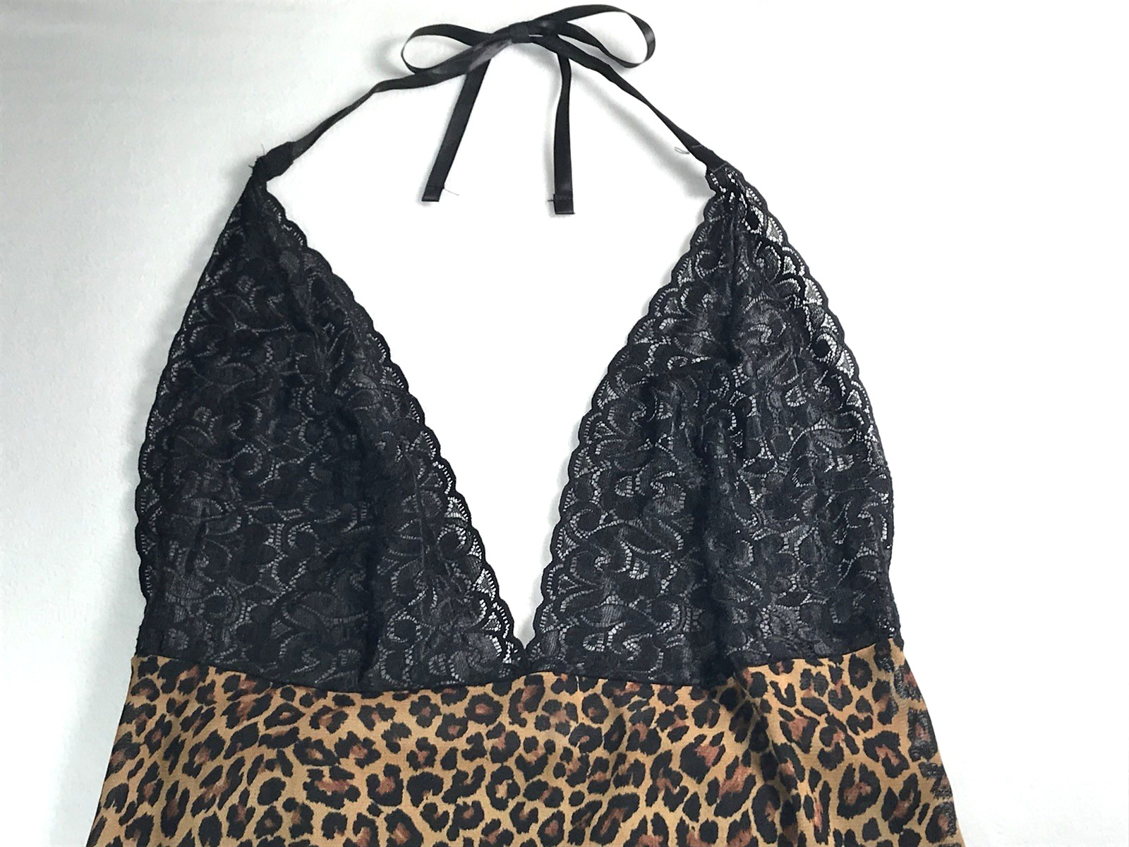 Petra Fashions Sheer Leopard Halter Maxi Nightgown Medium Vintage Elegant Sexy