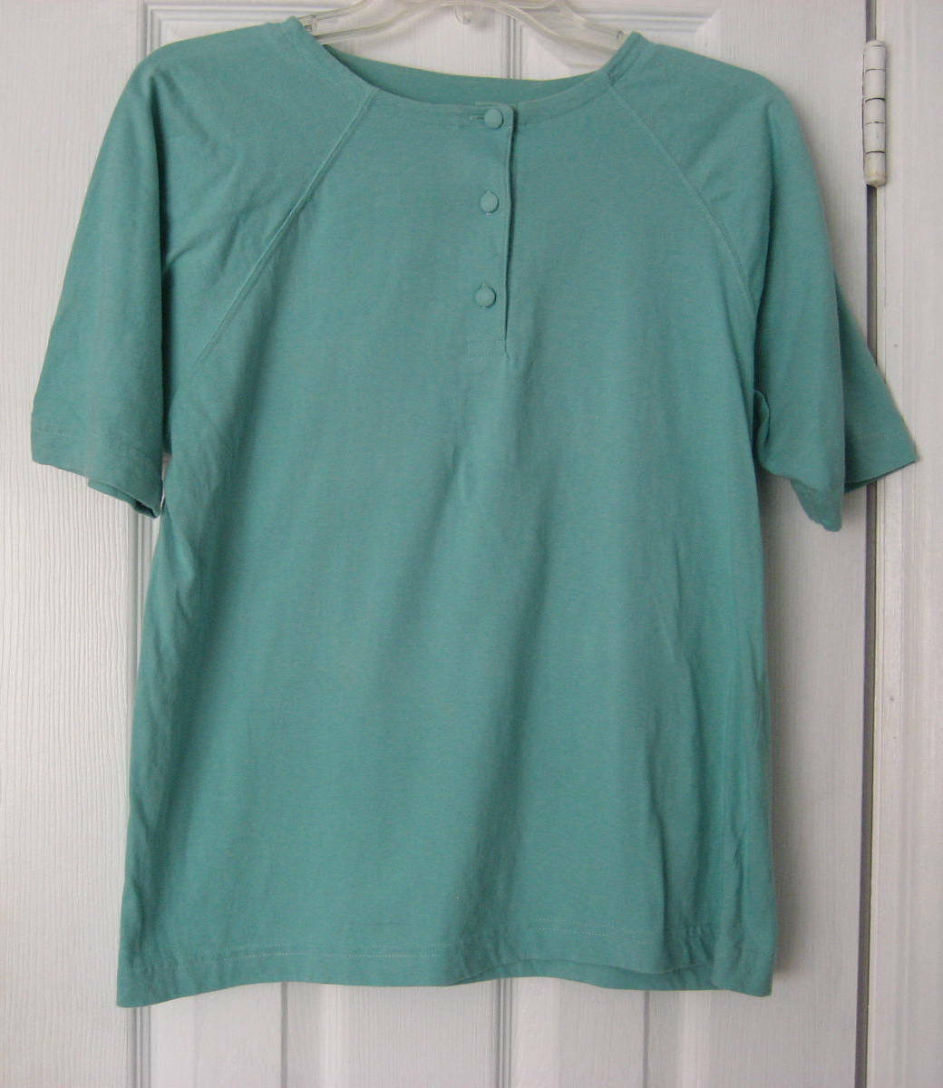 Late 1980s Vintage Laura Ashley Seafoam Green Aqua Cotton Knit Shirt Top Sz S/M