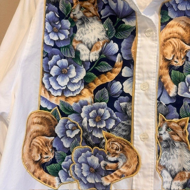 The Quacker Factory Vintage Women’s Cats Button Up Long Sleeve Shirt Blouse LG