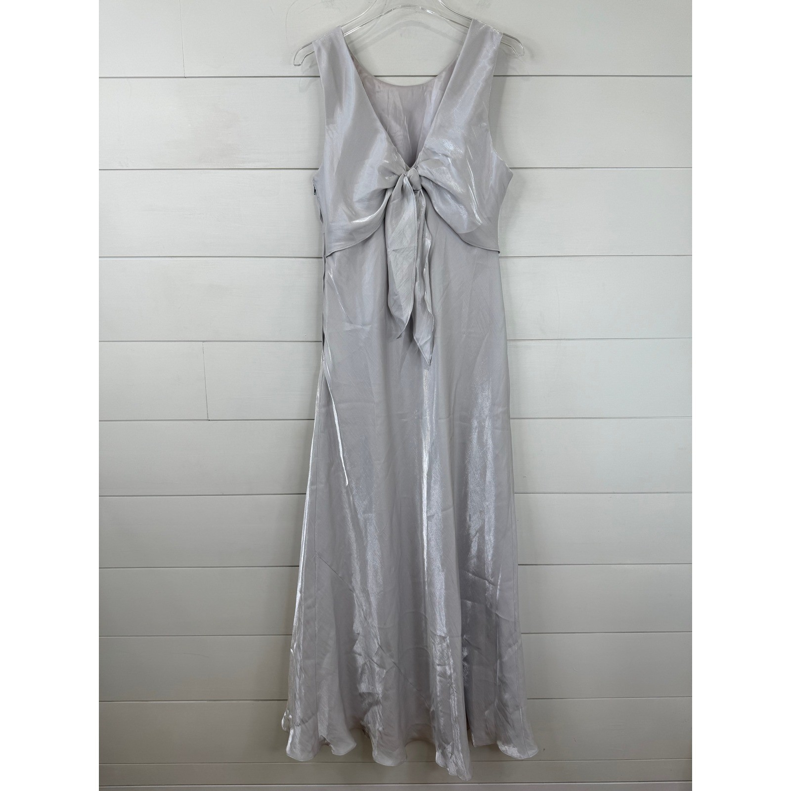 Vintage 1999 De Laru by Sheila Yen Liquid Silver Bias Cut Evening Gown WOMEN 18
