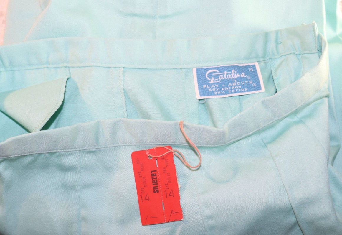 VTG 60s DuPont CATALINA Aqua DACRON & COTTON PEDAL PUSHER Pants Slacks NWT Sz S