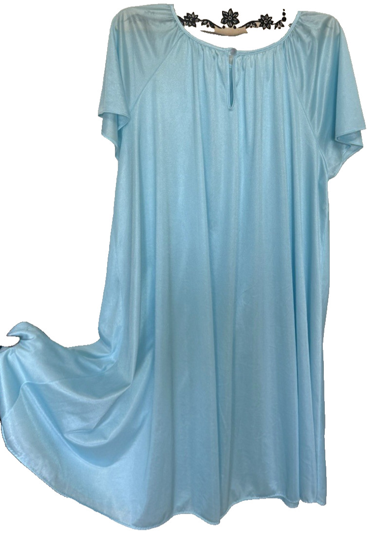 Vtg Nightgown Short Flutter Sleeve Sweep JCP Silky Nylon Pool Blue XL 1X 42 44 +