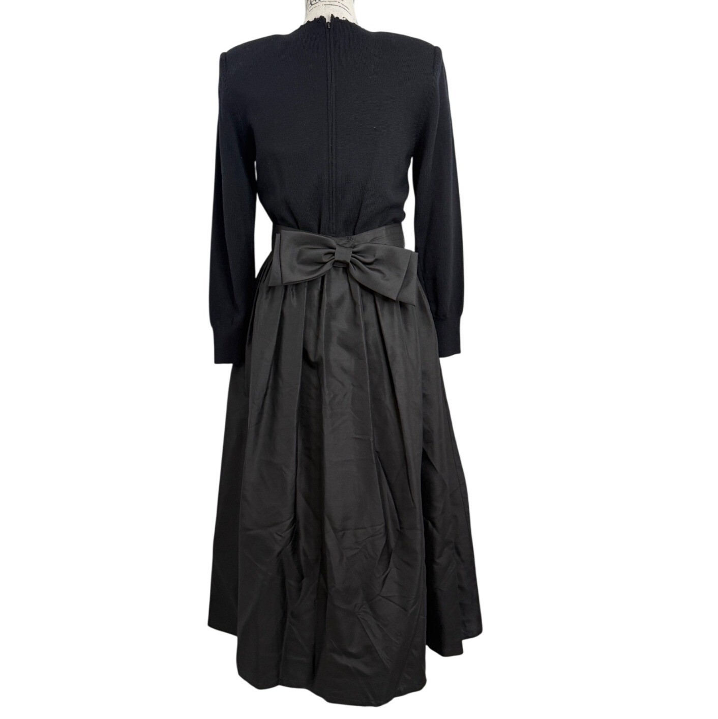 Vtg 70s Ciao Women Size 6 Dress Black Embellished Sweater & Satin Full Skirt MCM