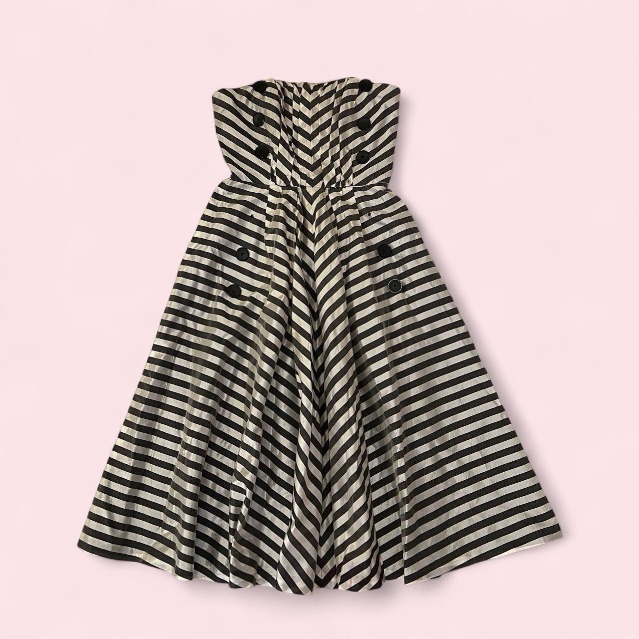 AS IS Vintage 50s Lilli Diamond Dress Sailor Silk Striped Strapless Pinup Lined