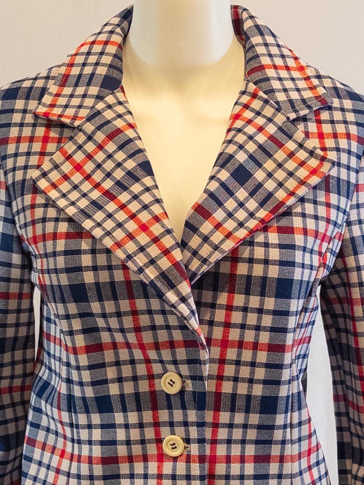1970s Plaid Double Knit Women’s Skirt Suit by KNIT-INS size 9-10 Red,White,Blue