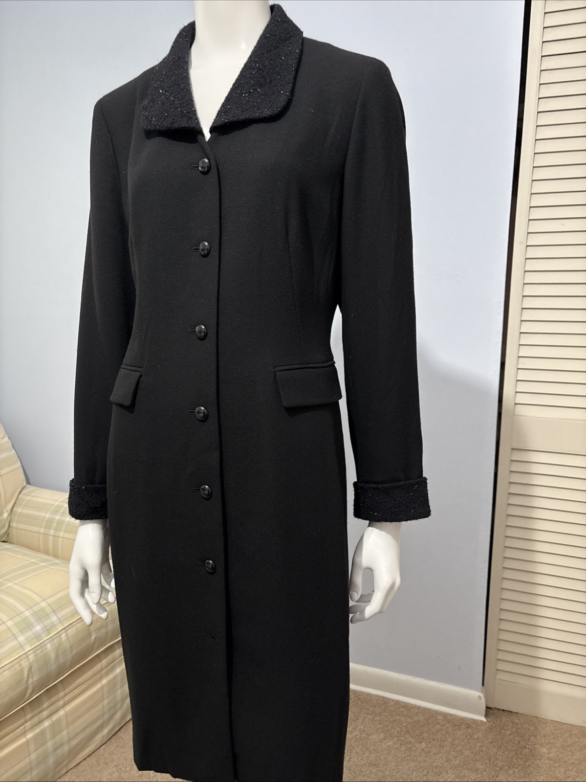 Vintage Kasper for A.S.L Chic Black Dress Buttons Down The Front Pockets Sz 8P