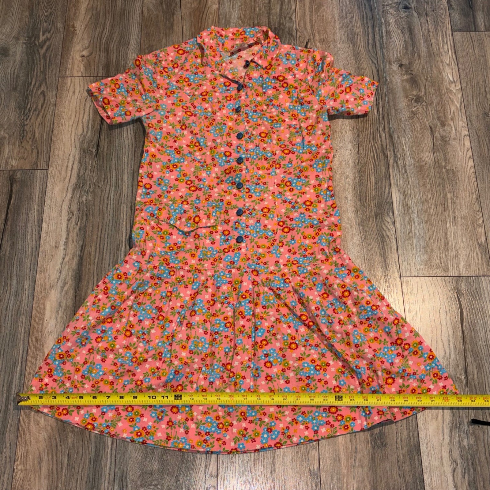 Vintage Nancy Frock Pink Floral Button Down Drop Waist Pleated Skirt Dress S