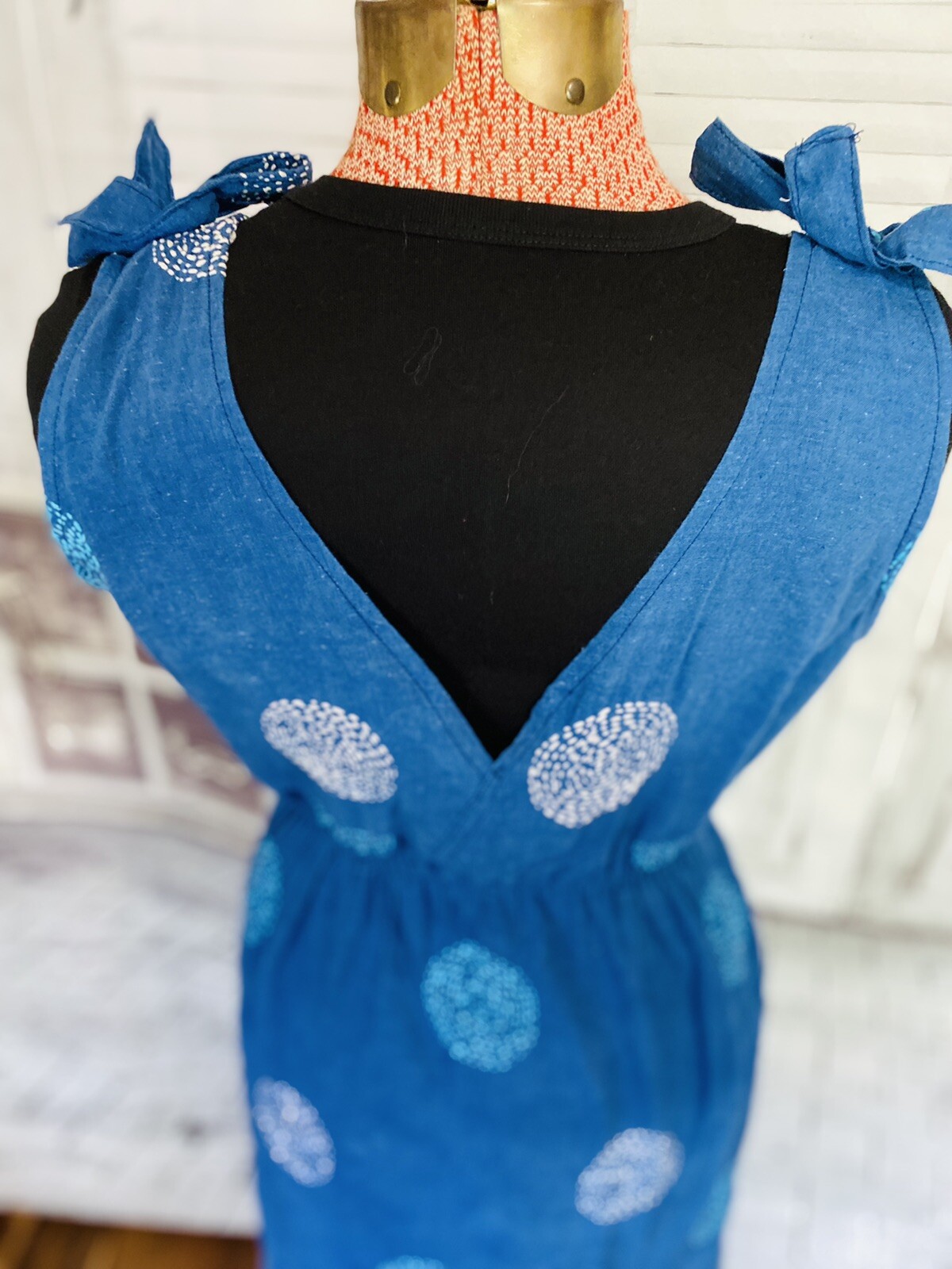 HANDMADE INDIGO KANTHA/SASHIKO EMBROIDERY GEOMETRIC MAXI DRESS SKILLED ARTISANS