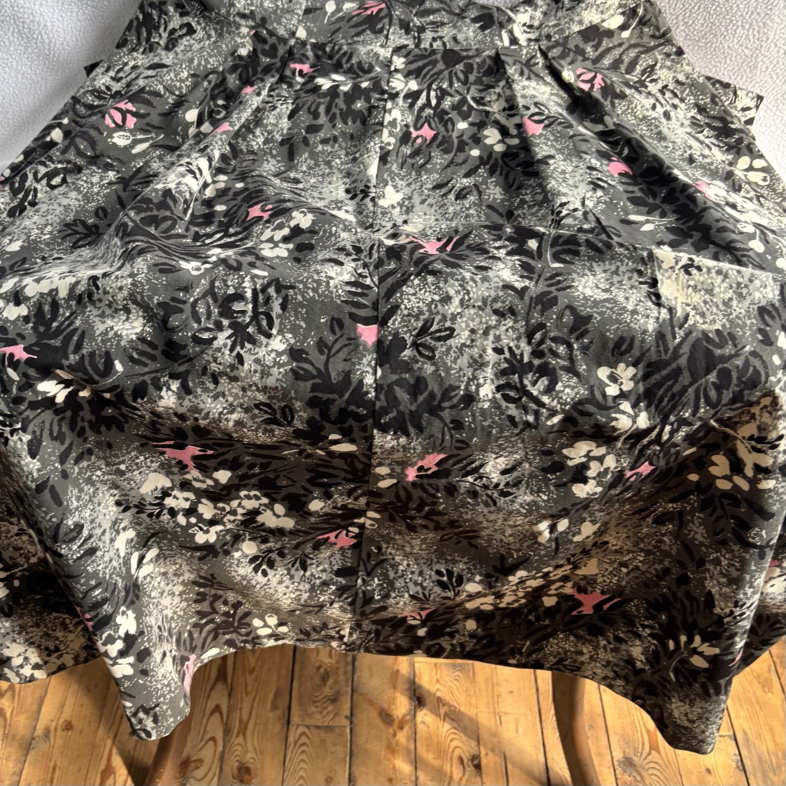 Vintage 1950s Pink Black Gray Abstract Print Fit & Flare Cotton Dress M/L