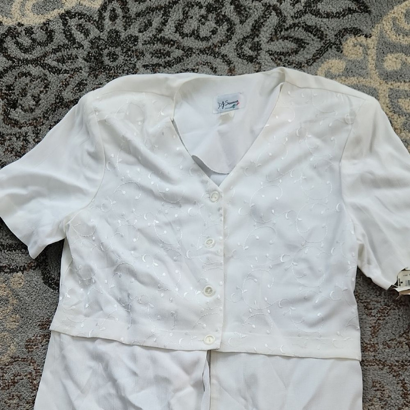 Vintage D.J. Summers Embroidered Two Piece Dress White 16