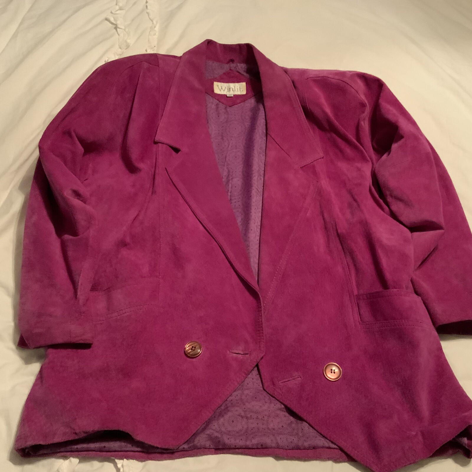 Winlit 1980’s Pink Suede Leather Lined Vintage Jacket Coat Women’s Small