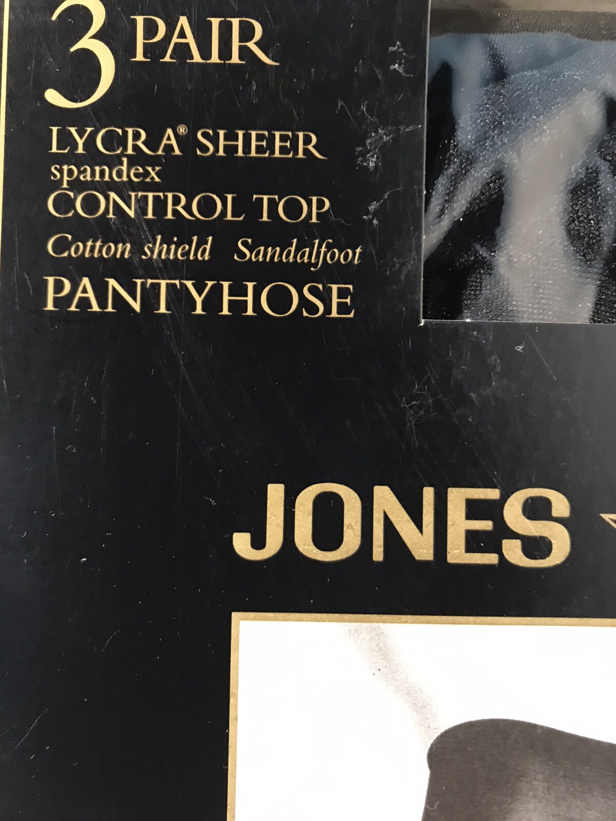 NOS 3 Pair Jones Wear Pantyhose Sz C BLACK Lycra Sheer Control Top Hosiery