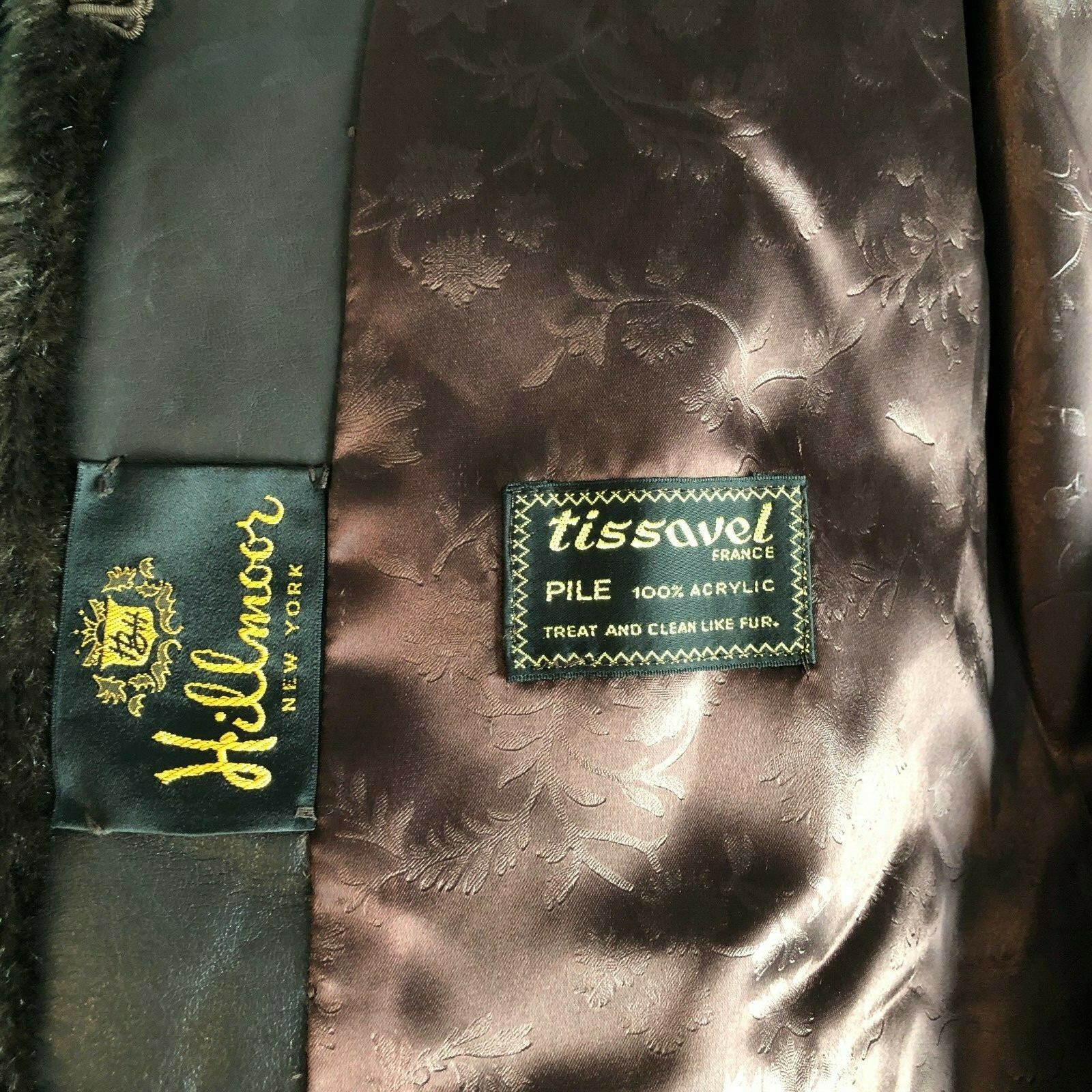 Vintage Hillmoor NY Tissavel France S/M Faux Fur Jacket Coat Brown Union Made
