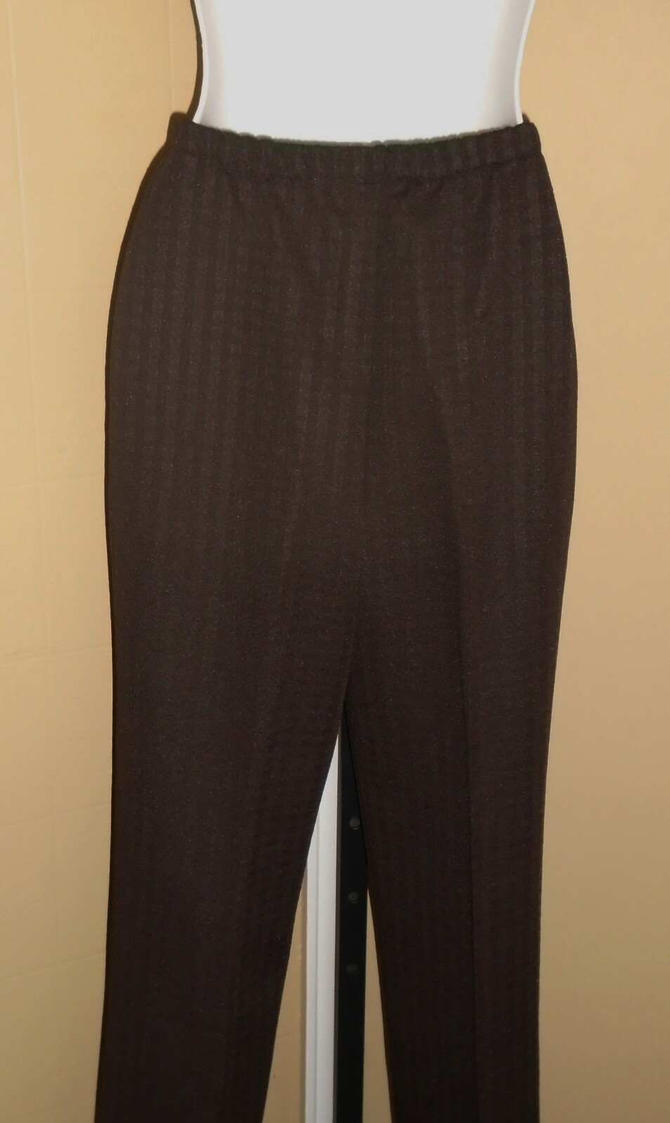 Ladies VTG 1970s Dark Brown Small Square Textured Poly Dress Pants Sz 10 NWT